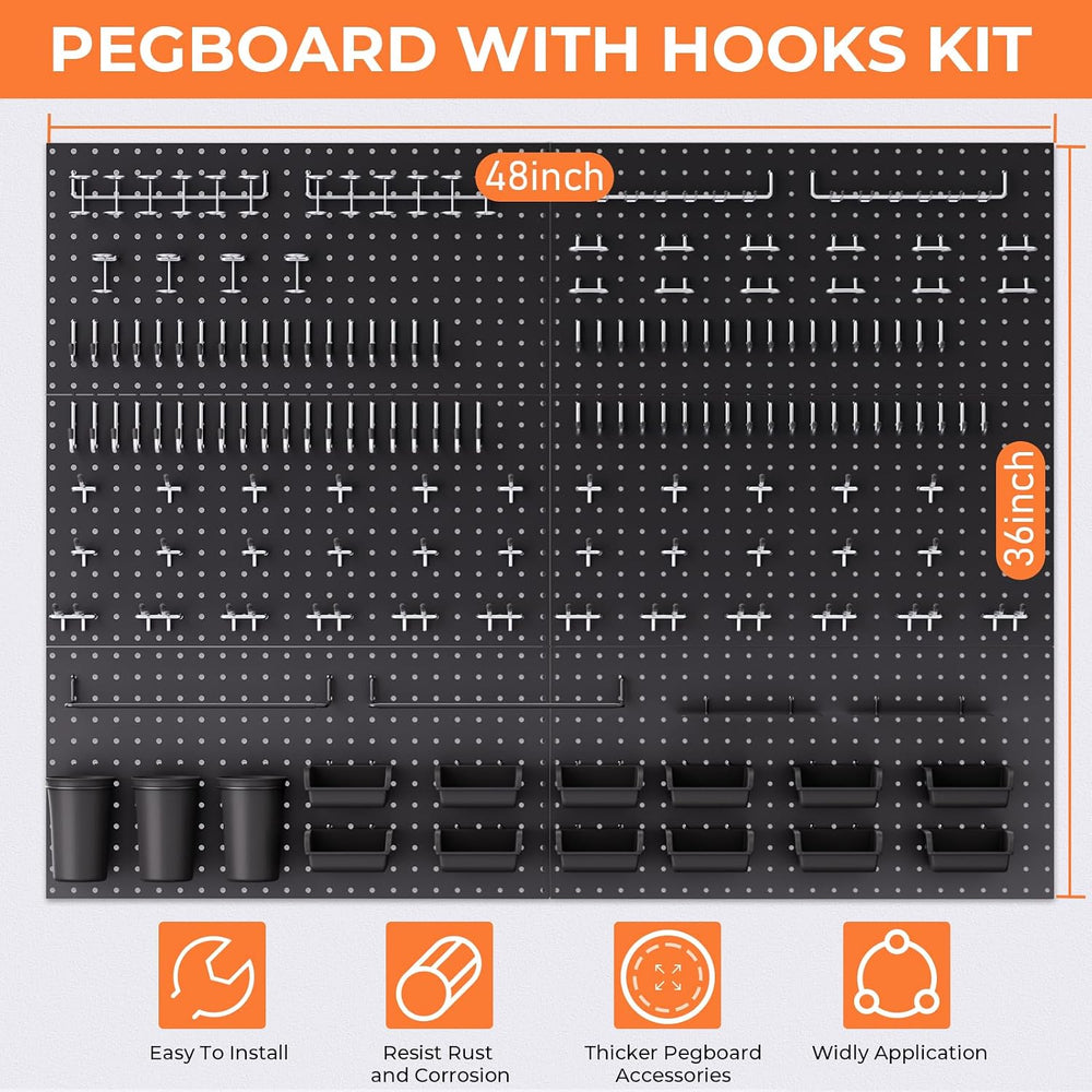 INCLY 48x36 Inch Metal Peg Board Kit 1/4" Pegboard Hooks Accessories