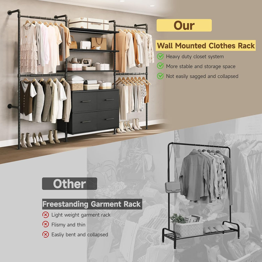 ONBRILL T4 Closet System with Stepless Dimmable LED Light & Drawers, Black