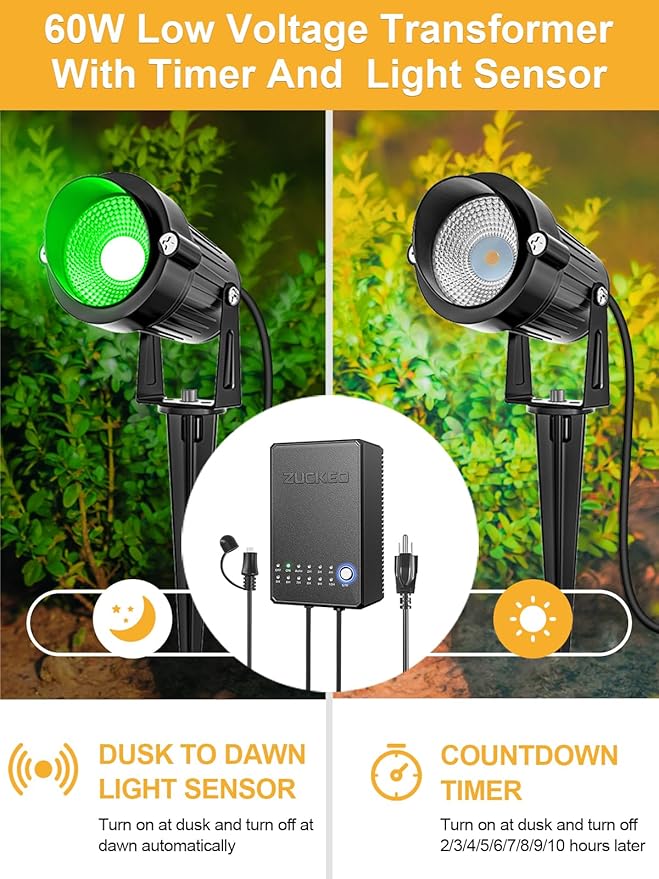 ZUCKEO All-in-One RGBW Landscape Lighting Kit, 5W Color Changing Low Voltage ...