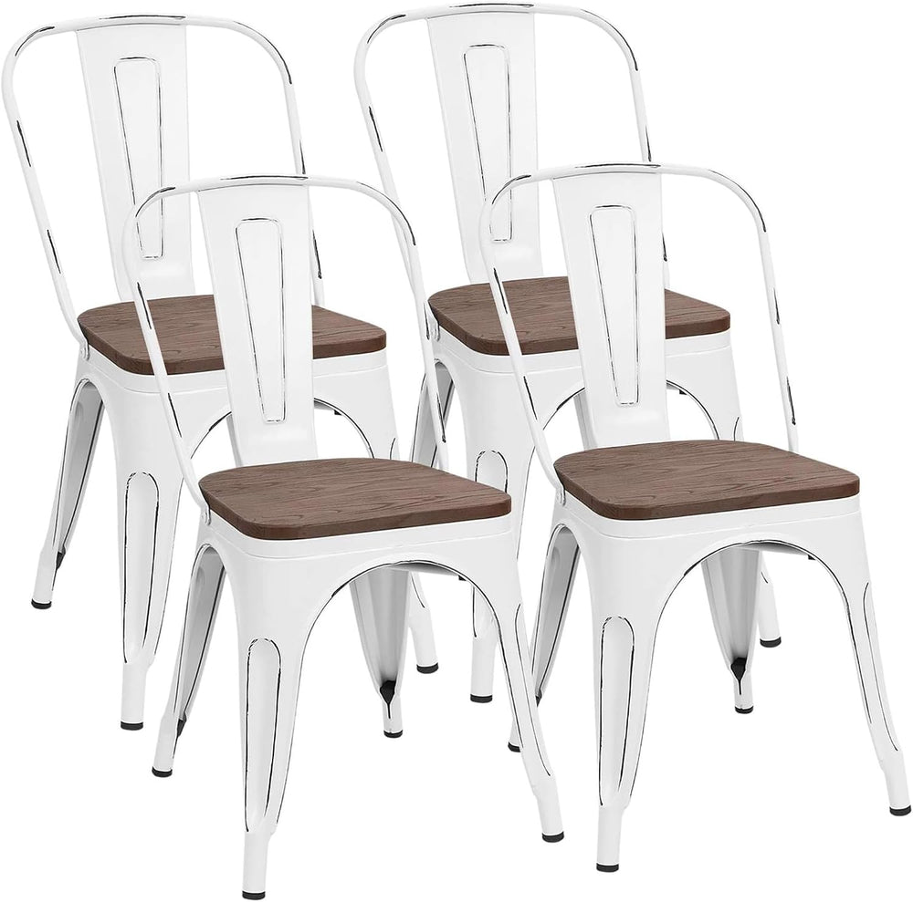 Furmax Metal Dining Chairs with Wood Seat, Indoor-Outdoor Use Stackable Chic ...