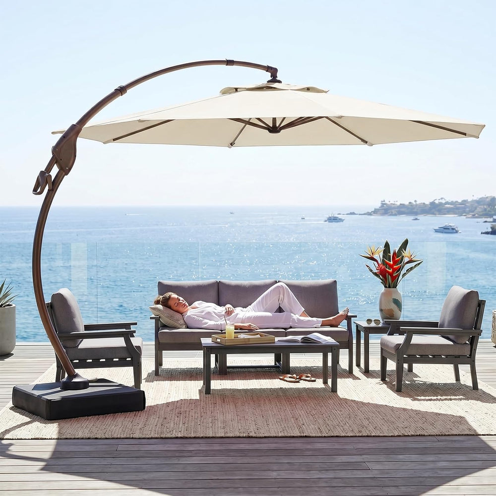 11FT Cantilever Umbrella with Heavy-Duty Base, Outdoor Large Round Aluminum O...