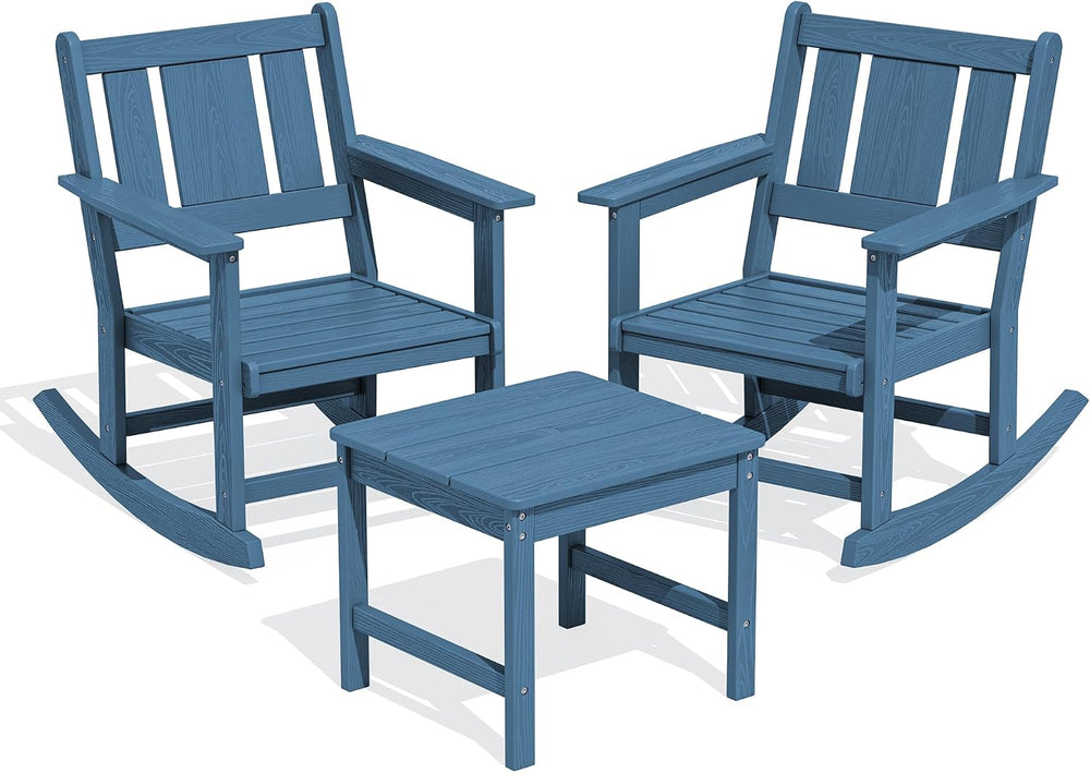 SERWALL 3-Piece Patio Furniture Set with 2 Rocking Chairs & Table, Blue