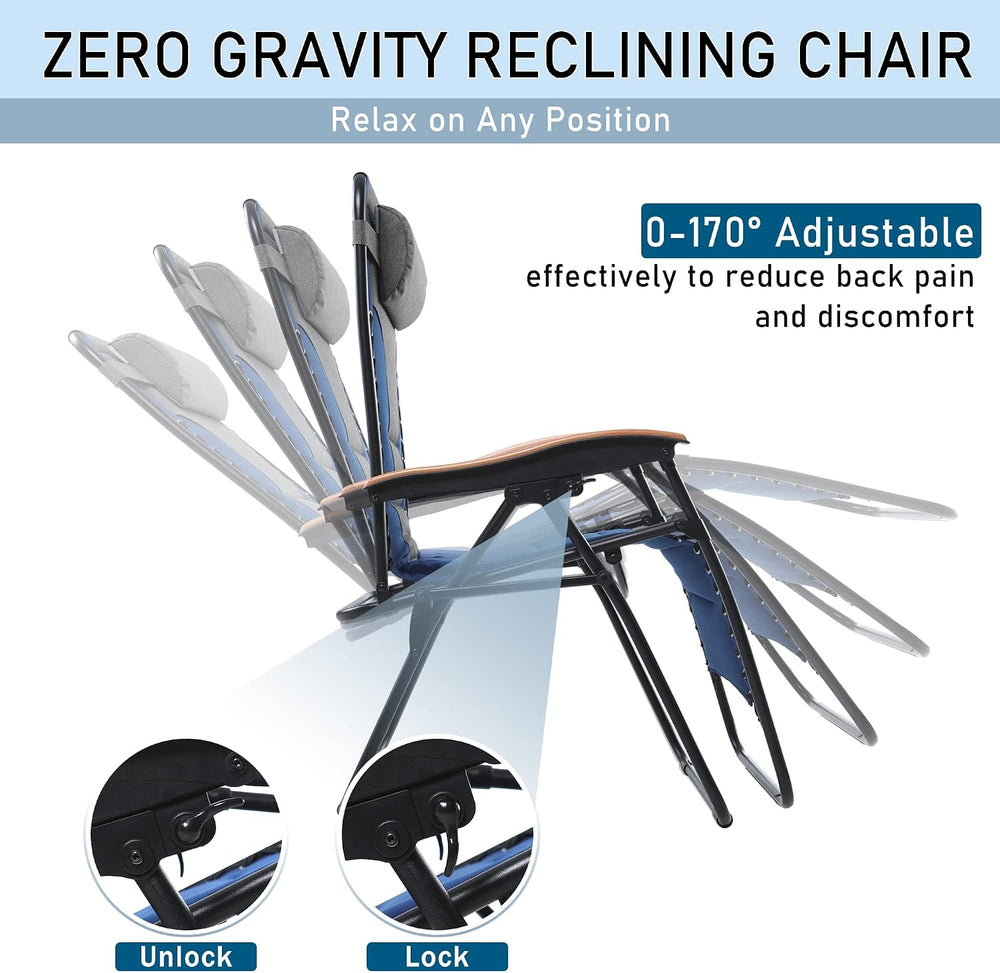 PHI VILLA Set of 2 Padded Zero Gravity Chair Recliner, 30" Wide 400 LBS