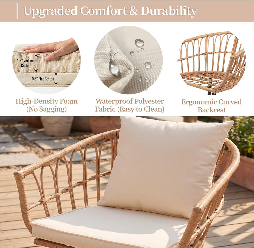 3-Piece Patio Dining Set, Featuring a Round PE Rattan Table and 2 Chairs, Sui...