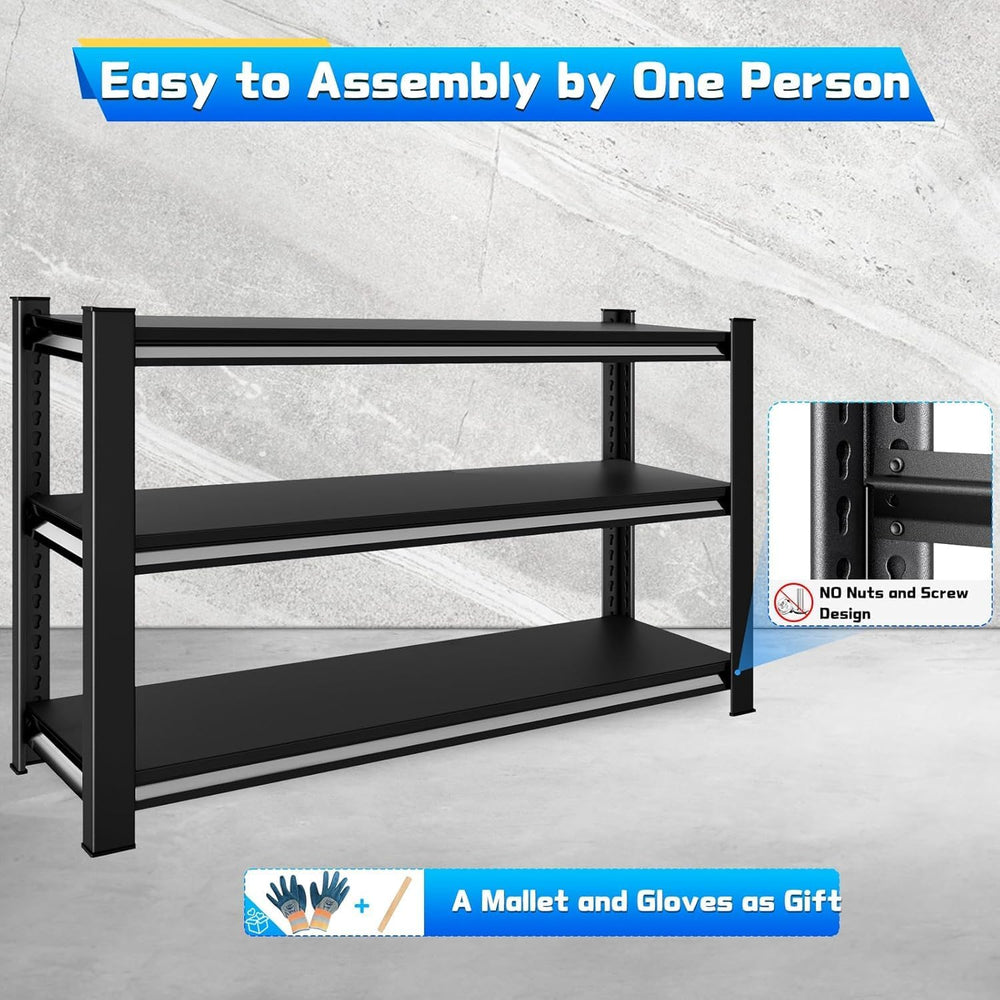 3-Tier Garage Shelving Heavy Duty,48" W Metal Shelving Unit for Garage, ...