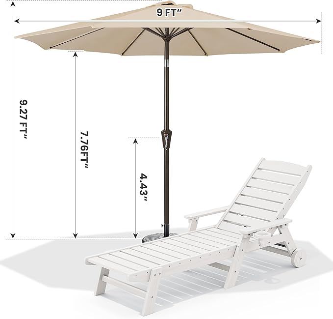 SERWALL Patio Chaise Lounge Chair Set of 2 with 9FT Patio Umbrella, 78'