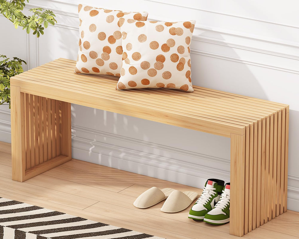 Bamboo Dining Bench, 35'' Slatted Design Entryway Bench, Natural