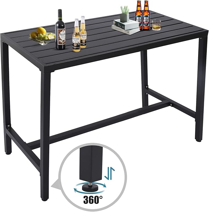 Outdoor Bar Table, Patio Console Pub Height Tables with Powder Coated Steel F...