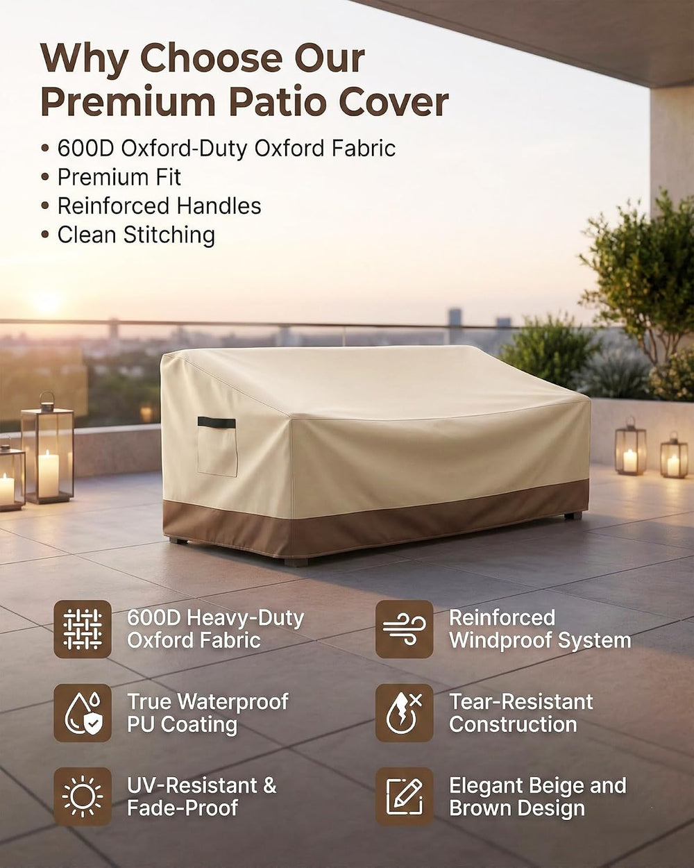 Outdoor Sofa Cover, Waterproof Patio Furniture Cover 76W x 32.7D x 33H inches...