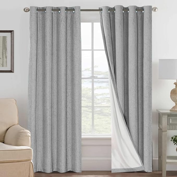H.VERSAILTEX Linen Curtains 100% Blackout Curtains for Bedroom 102 inch Long ...