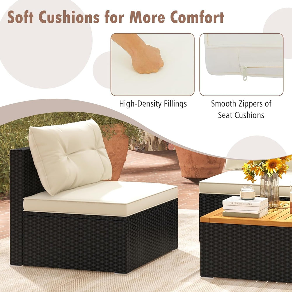 RELAX4LIFE 5-Piece Wicker Outdoor Furniture - PE Rattan Sectional Conversatio...