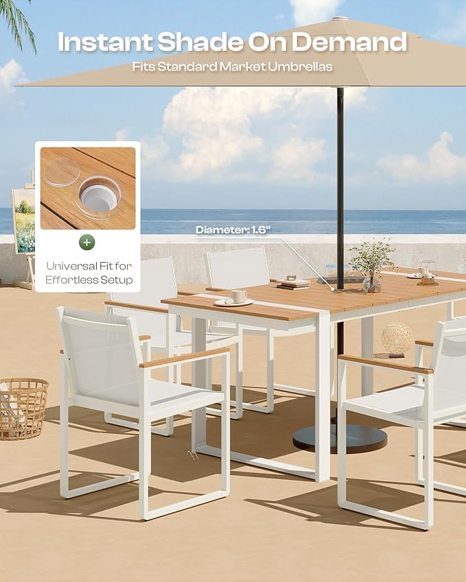 Outdoor Dining Table for 6, HDPS+ Aluminum Patio Dning Table with U-Shape Leg...