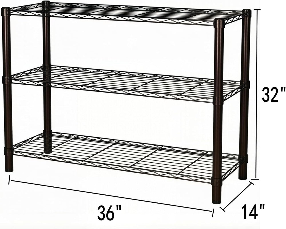 Metal Wire Shelving Units, 36"W x 14"D x 32"H, 3-Tier Storage ...
