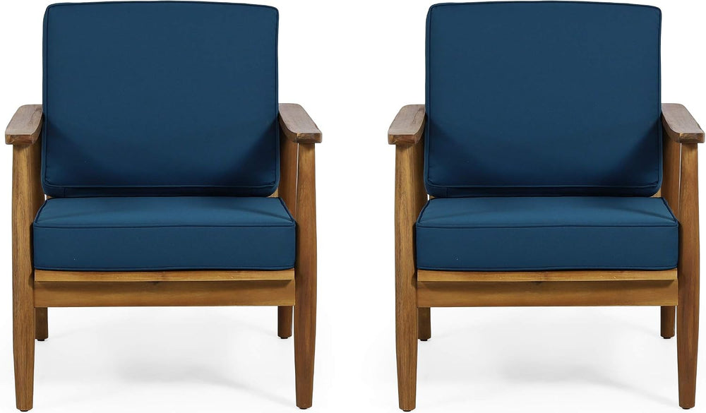 Willowbrook Outdoor Club Chair with Cushion - Acacia Wood - Teak (Set of 2)