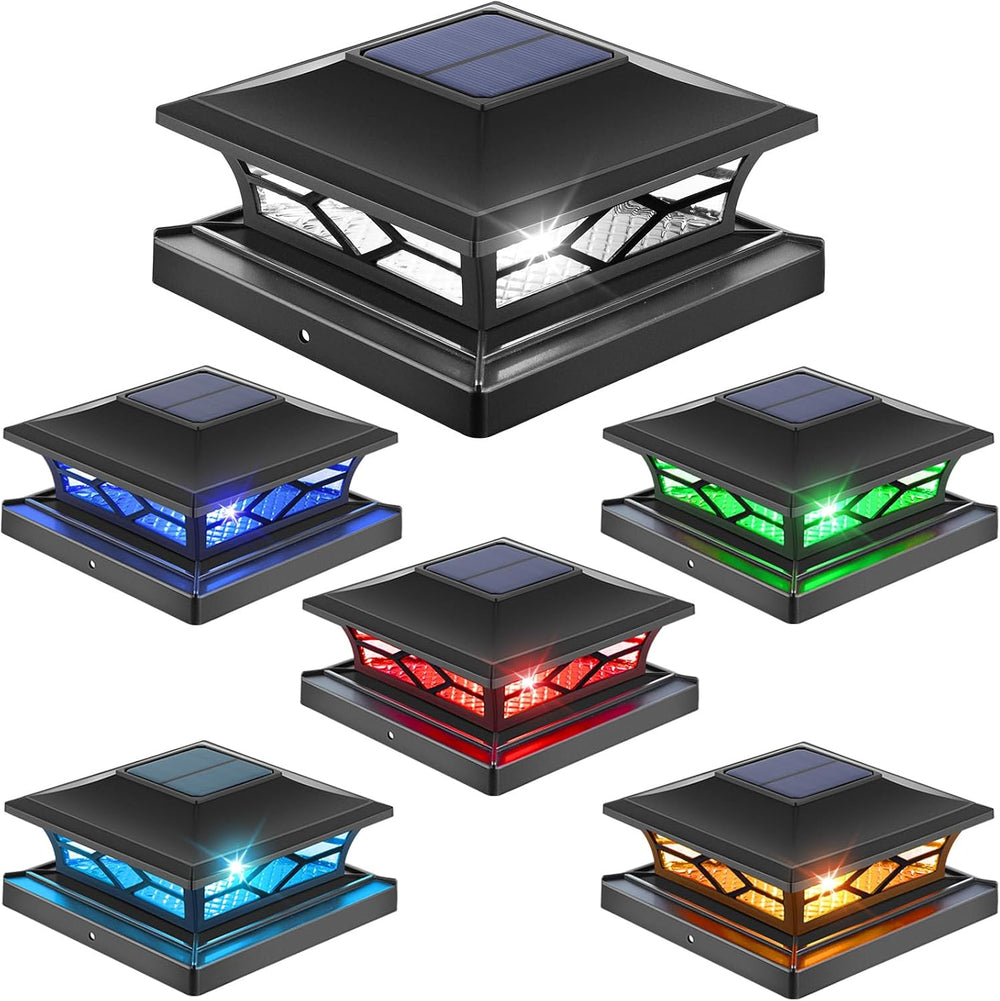 APONUO 6 Pack Solar Post Cap Lights Color Changing for 4x4/5x5/6x6 Posts