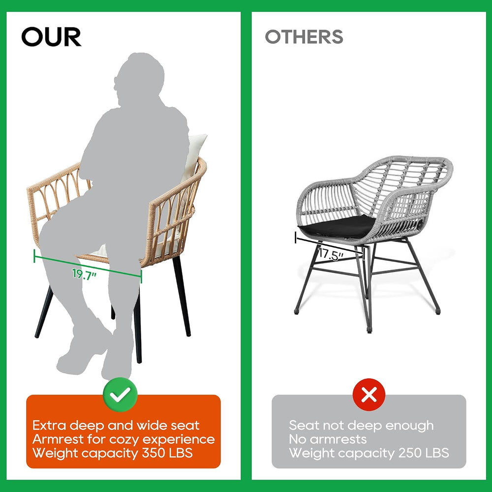 PORWEY 3 Piece Patio Bistro Set, Outdoor Wicker Balcony Furniture Sets