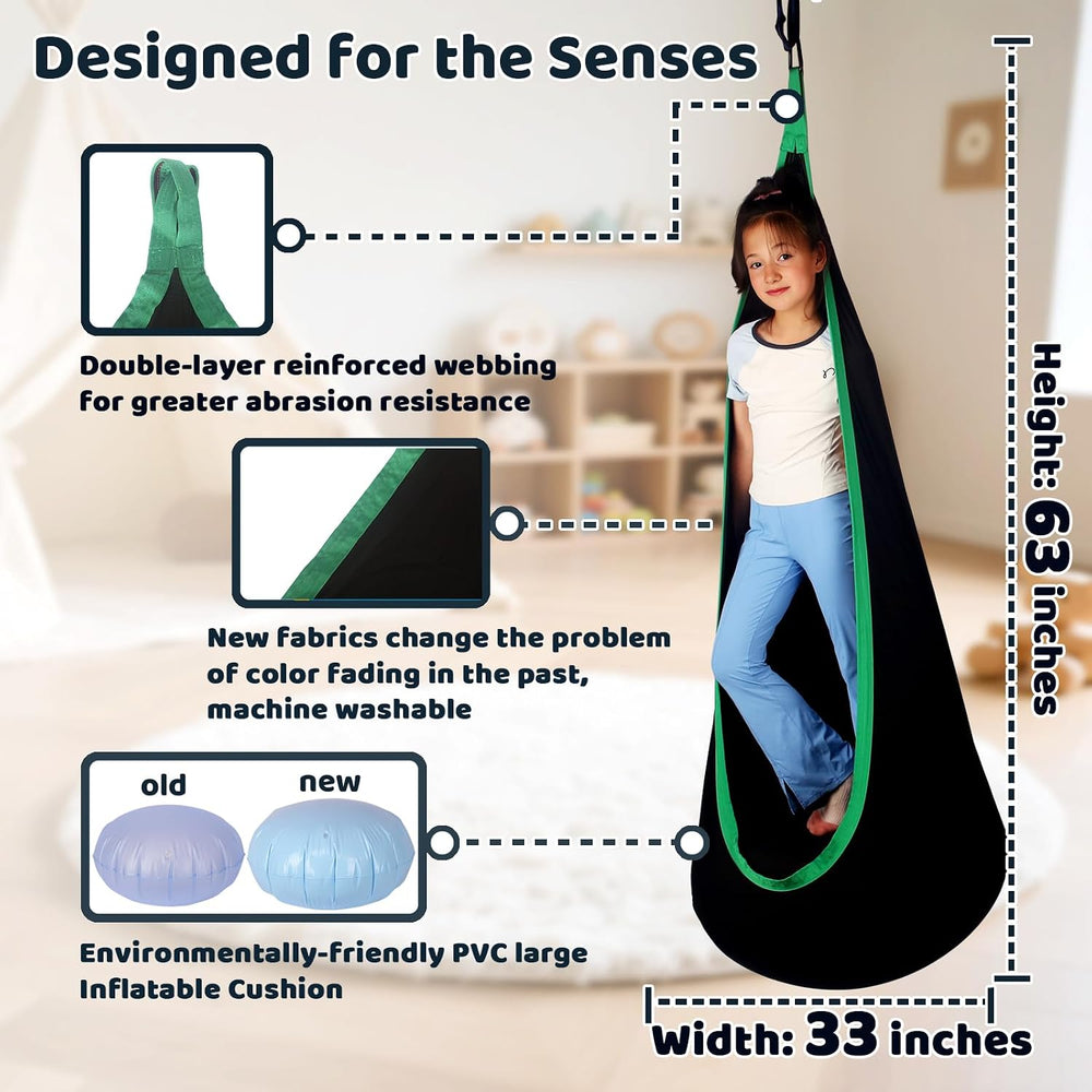 Sensory Pod Swing Hanging Seat Hammock Chair (Black)