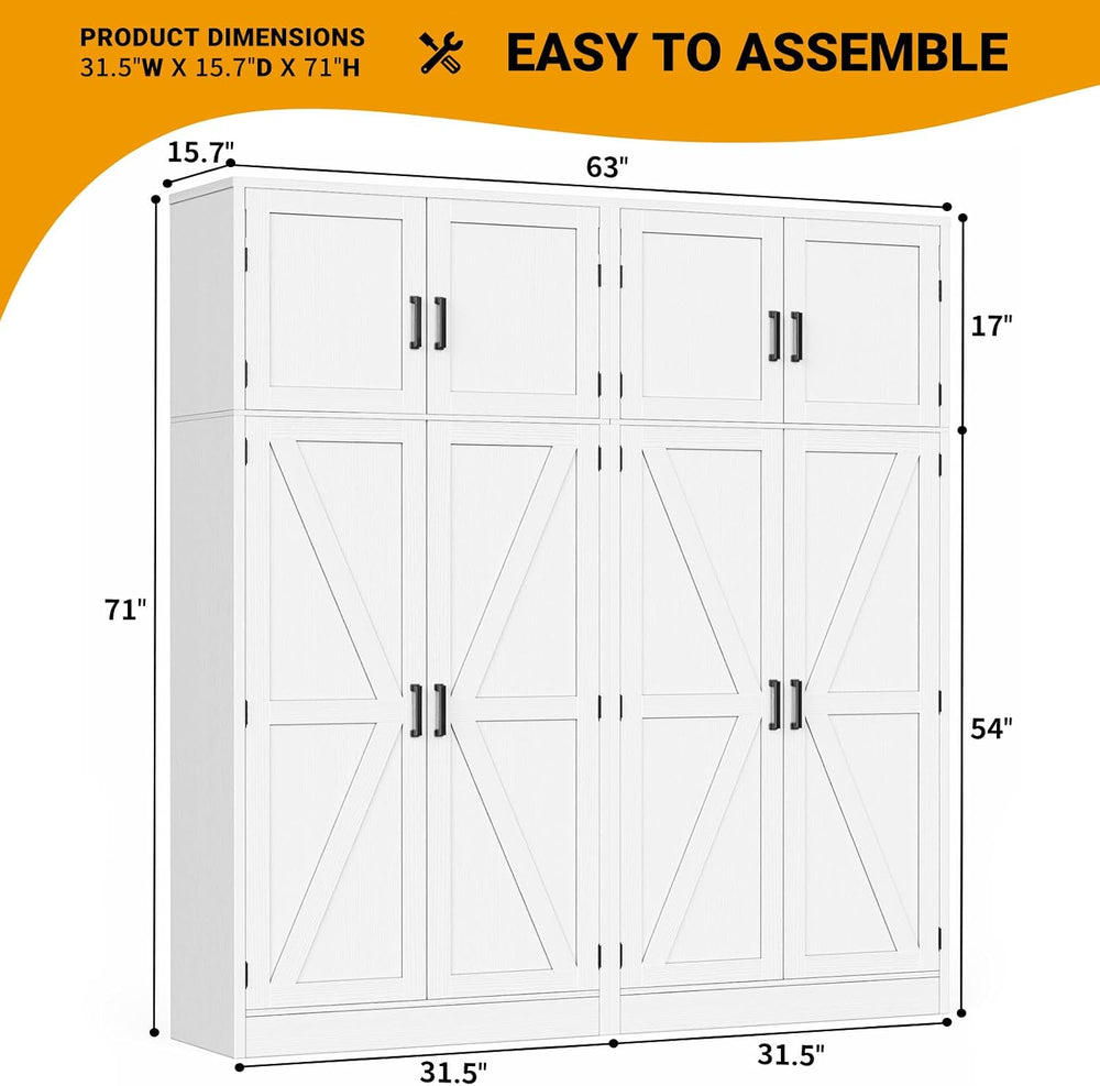 Unikito 71” Tall Kitchen Pantry Cabinet with Adjustable Shelves, 2 Pack