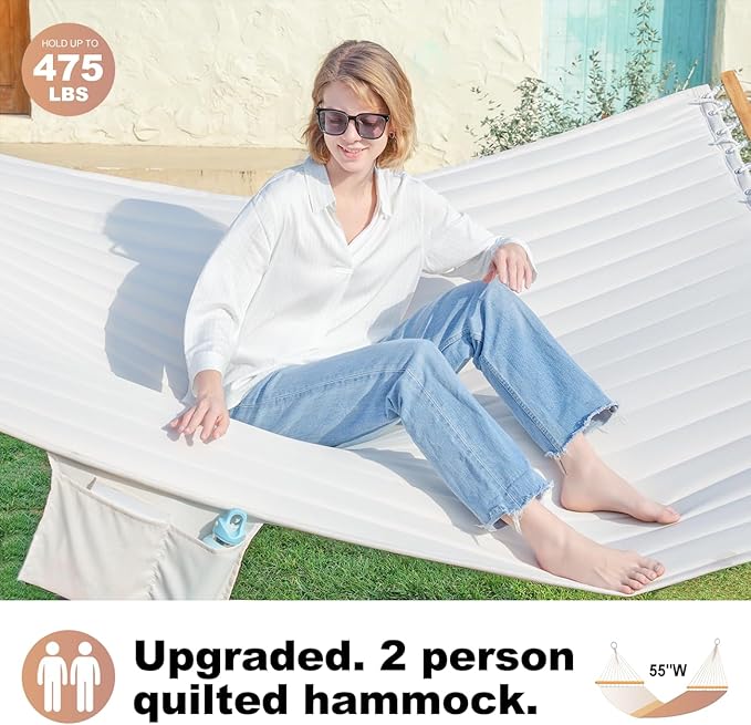 2 Person 12FT Hammocks for Outside, Double Quilted Fabric Outdoor Hammock wit...