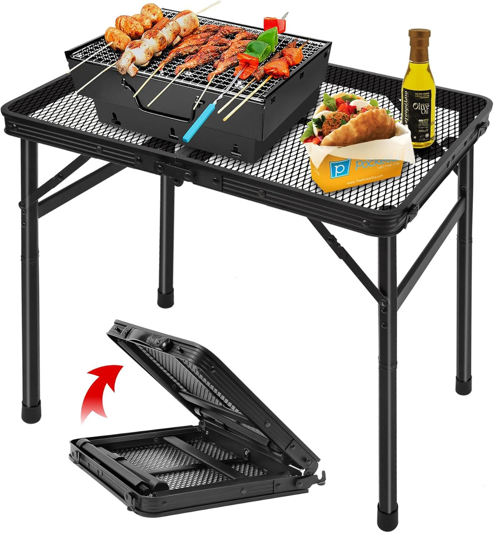 Folding Grill Table Camping Table with Mesh Desktop, Lightweight & Portab...