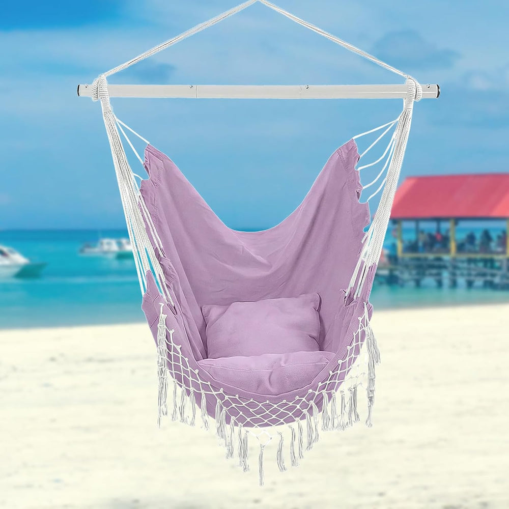 Hammock Chair, Hanging Rope Swing Seat with 2 Cushions,Macrame Hanging Chair ...