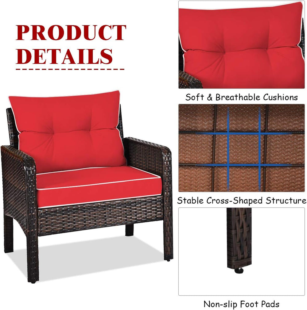 HAPPYGRILL 3 Pieces Patio Furniture Set, Outdoor Rattan Wicker Conversation S...