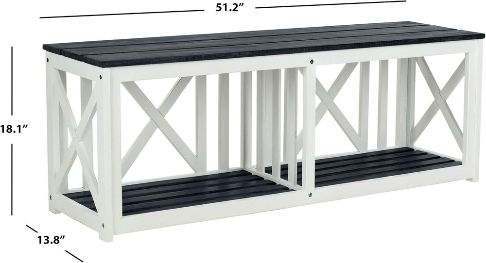 SAFAVIEH Outdoor - Branco Storage Bench - Dark Slate Grey & White Solid A...