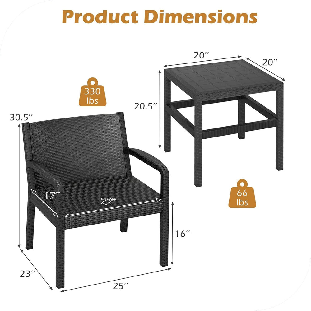 COSTWAY 3 Piece Patio Furniture Set, Outdoor PP Rattan Wicker Furniture Set
