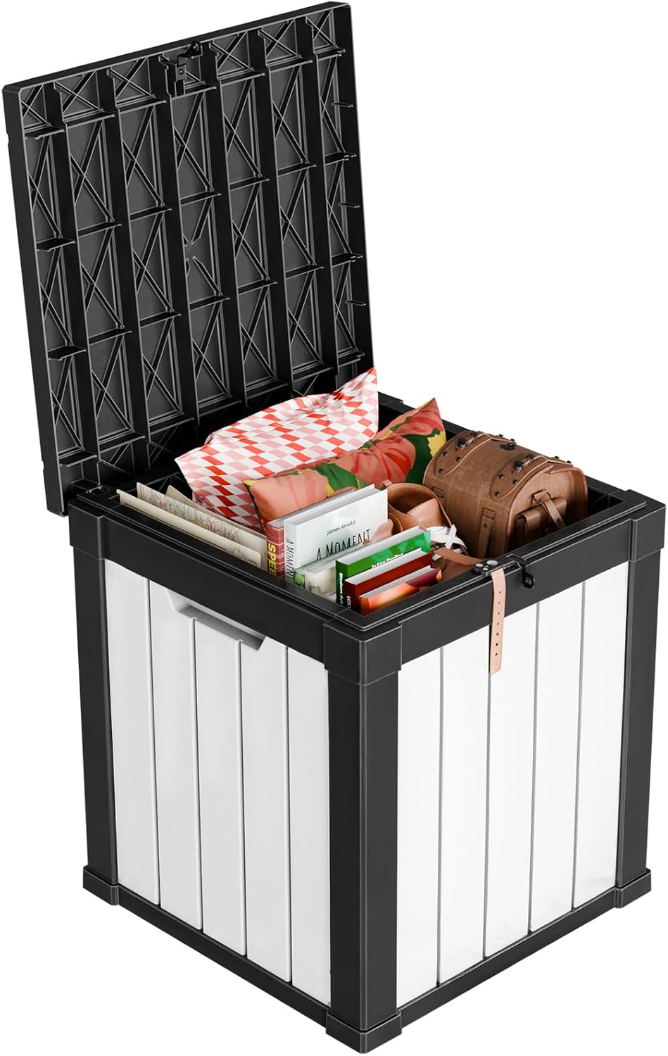 Vixzen 55 Gallon Outdoor Deck Box, Lockable Resin Waterproof Storage Box, UV ...