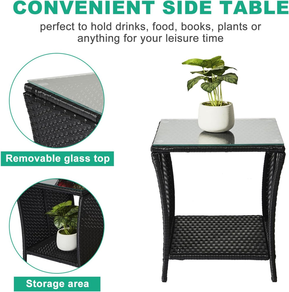 Outdoor Wicker Rattan Side Table, Square Rattan Coffee End Table Patio Wicker...