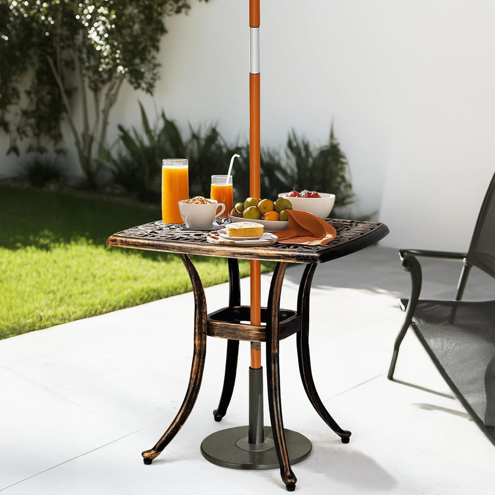 Outvita Square Cast Aluminum Bistro Table, 21in, with Umbrella Hole