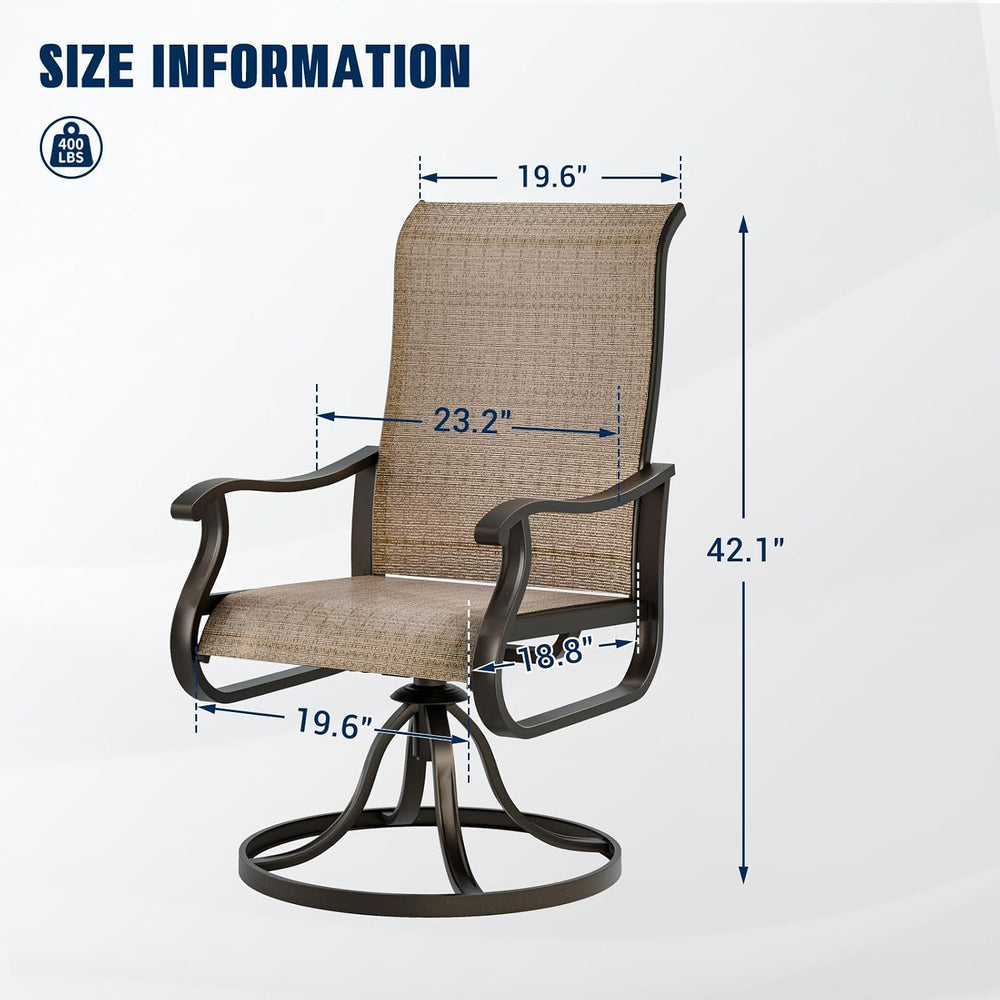 UDPATIO Patio Swivel Chairs Set of 2, Outdoor Dining Chairs High Back,Brown