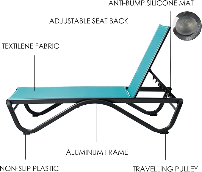 Kozyard Outdoor Chaise Lounge Chair, Full Aluminum Frame, Adjustable Reclinin...