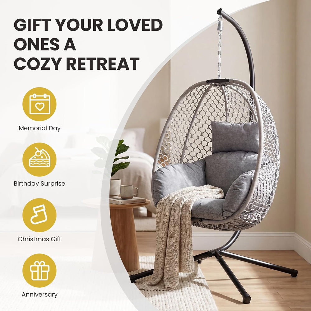 Egg Chair Outdoor with Stand, Patio Hanging Egg Swing Chair for Backyard Balc...