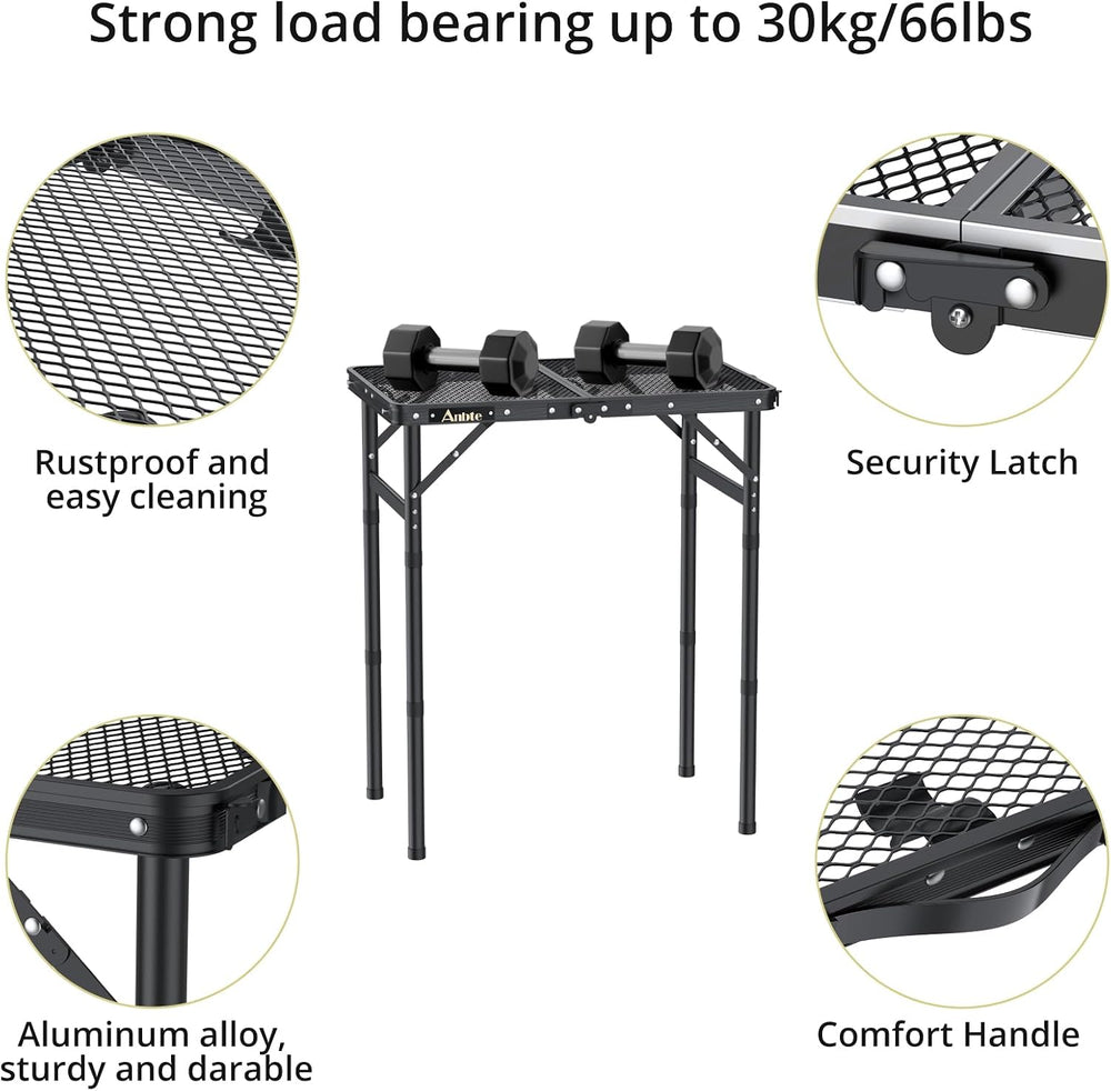 2 ft Folding Grill Table, Aluminum Camping Table 3 Heights Max 27.5"