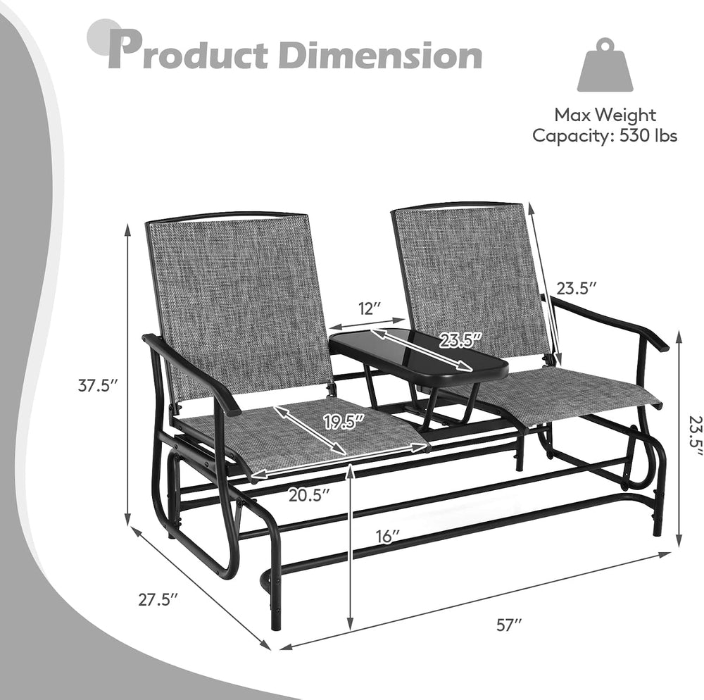 S AFSTAR 2-Person Outdoor Glider, Patio Glider Bench Chairs with Center Tempe...