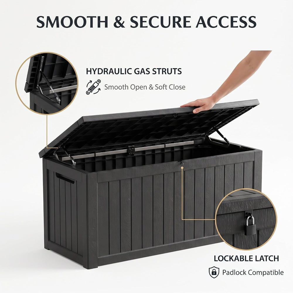 320 Gallon Outdoor Storage Box Waterproof Deck Box Patio Black