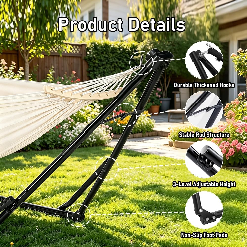 2-in-1 Hammock Chair, Foldable Steel Stand Indoor Outdoor Swing Bag
