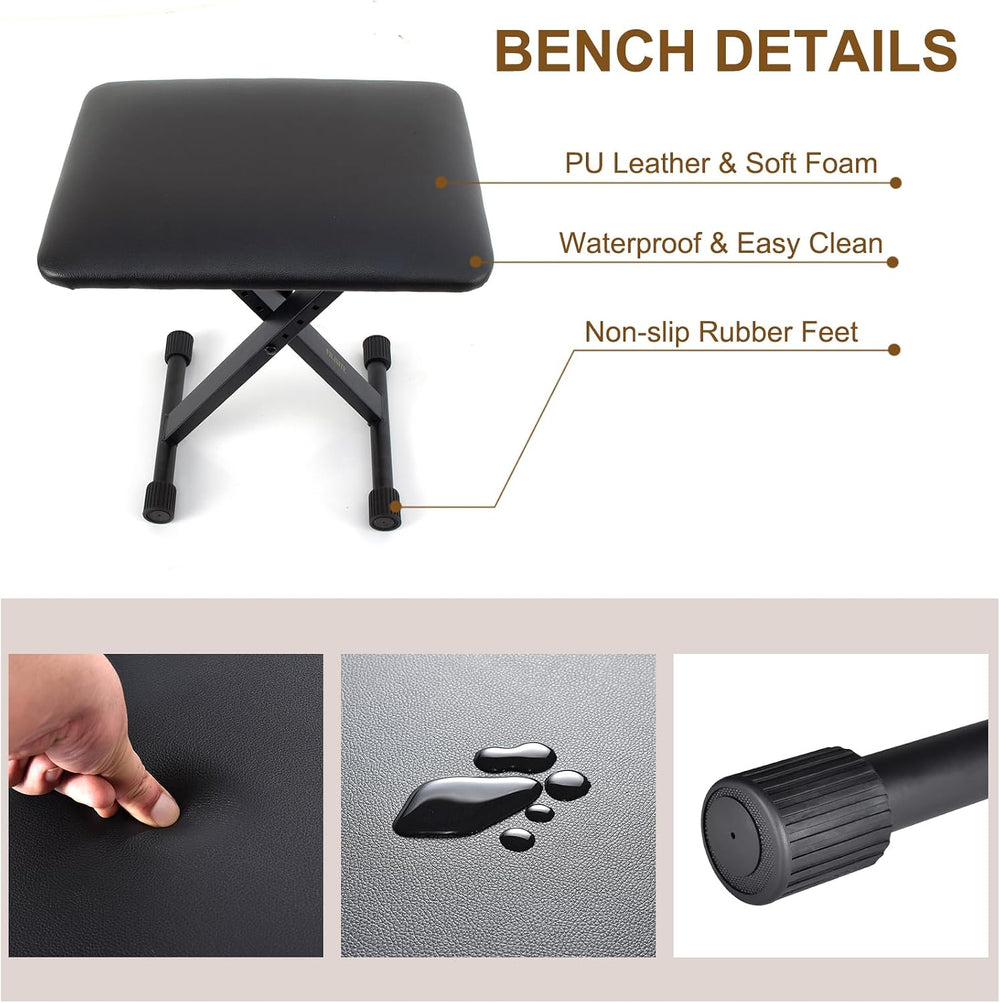 Keyboard Bench X-Style Height Adjustable Padded Cushion Foldable Stool Portab...