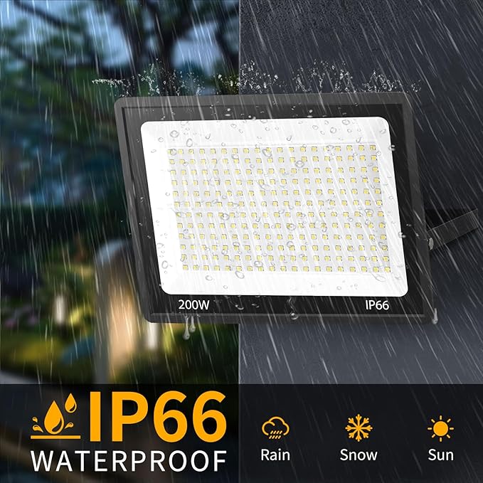 200W LED Flood Light Outdoor with 6ft Plug, 24000LM Brighter Exterior Securit...
