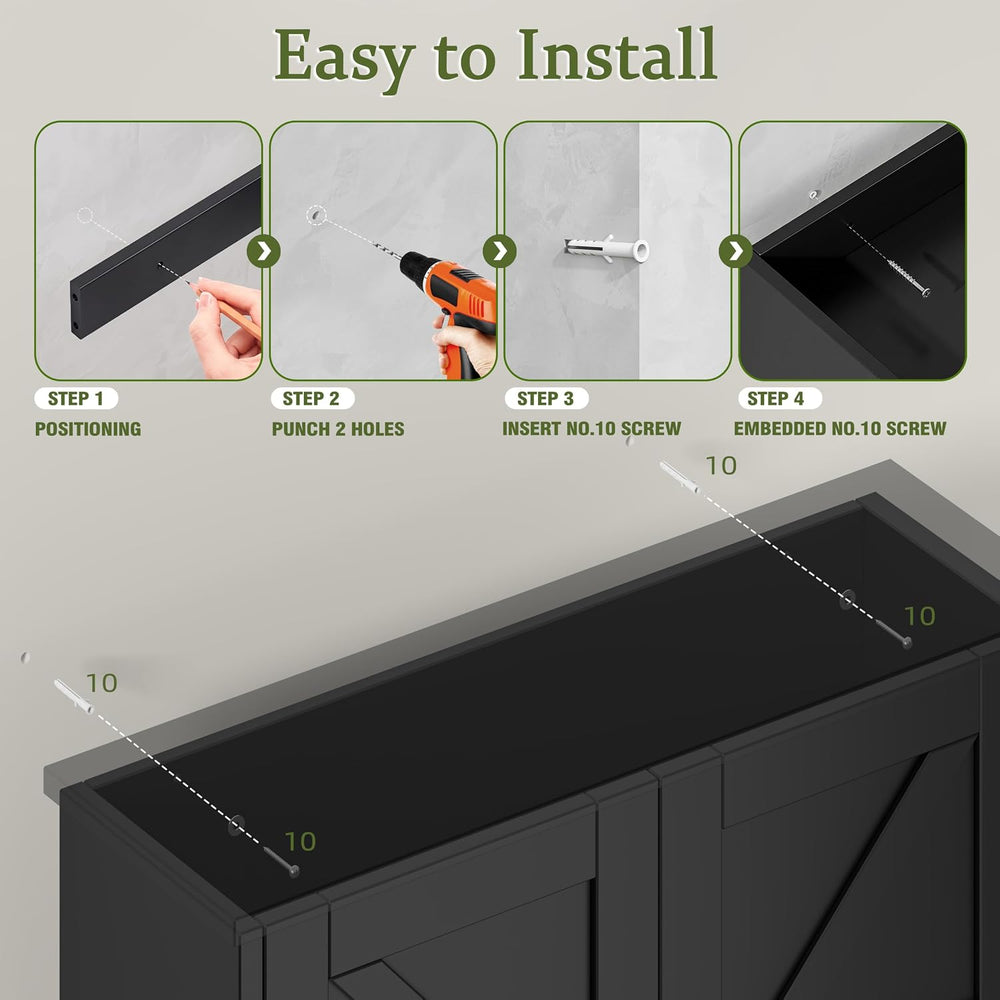 Black Bathroom Wall Cabinet with Adjustable Shelf & Barn Doors