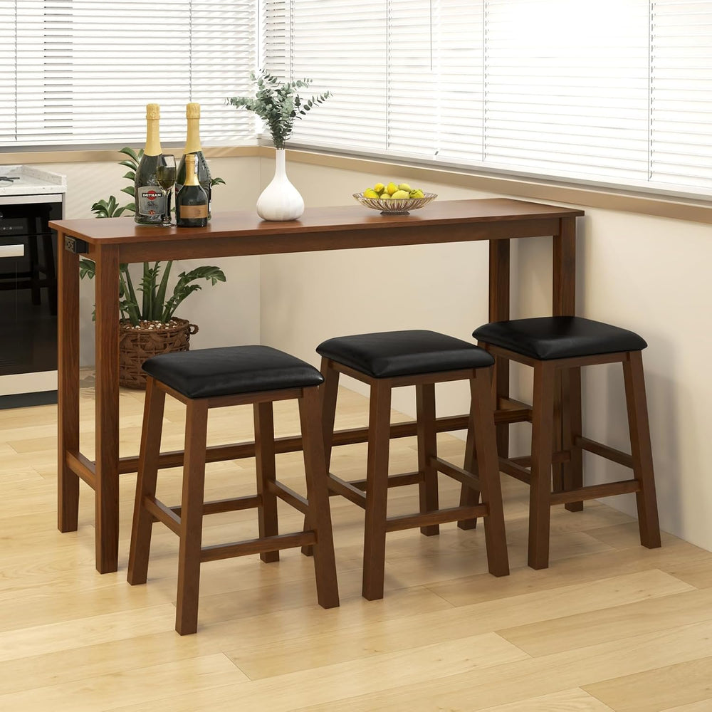 Tangkula 4-Piece Bar Table with Stools, Wooden Dining Bar Table & Chairs ...