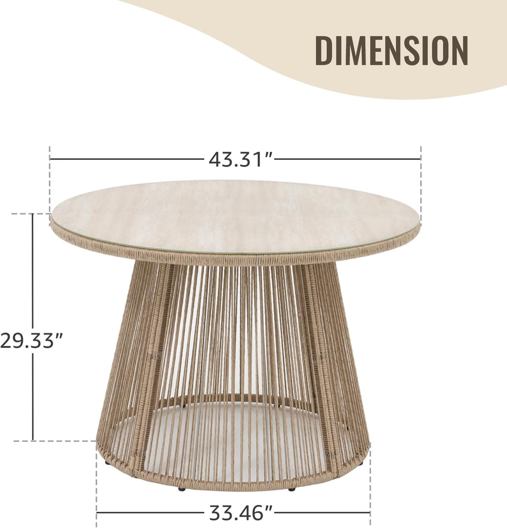 SUNSITT 43" Round Patio Dining Table for 4, Modern Wicker Outdoor Table