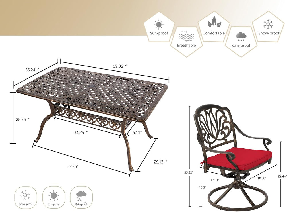 Grepatio 7 Piece Patio Dining Set Outdoor Dining Set Cast Aluminum Furniture ...