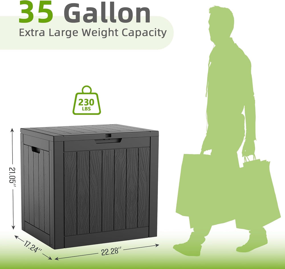 Vixzen 35 Gallon Outdoor Deck Box, Waterproof Lockable Resin Storage Box with...