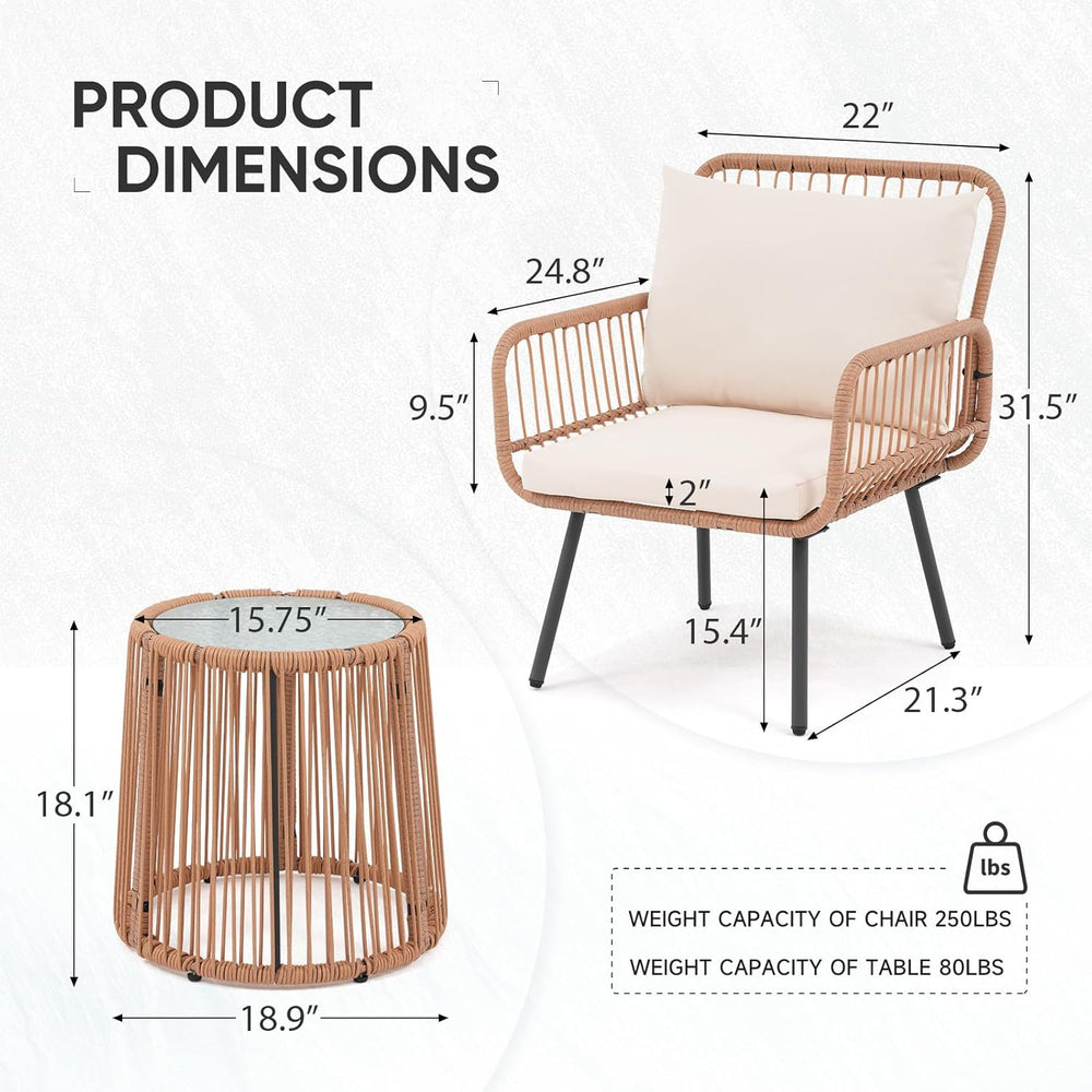 3 Pieces Patio Bistro Sets, Wicker Rattan Furniture Set
