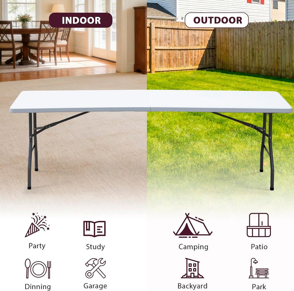 SUPER DEAL 8FT Folding Picnic Table for Indoor Outdoor, Portable Fold-in-Half...