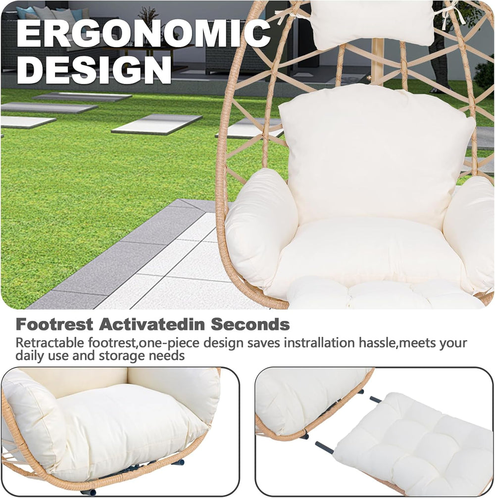 Hanging Egg Chair with Footrest & Stand, Wicker Rattan Swing Hammock Chai...