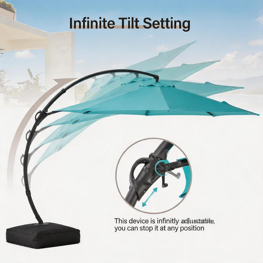 Outdoor Patio Umbrella with Base, 11 FT Deluxe Curvy Cantilever Umbrella Heav...