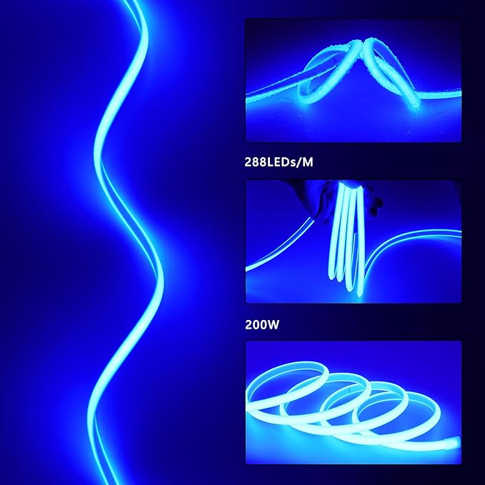 AC 110V COB LED Strip Lights Outdoor Waterproof 65.6ft, Blue Super Bright 200...